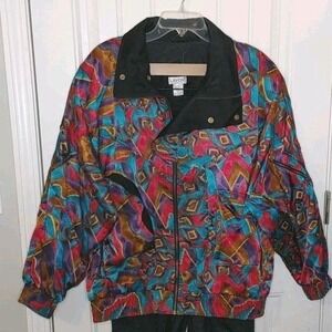 Vtg Lavon Windbreaker Track Suit Women Large 90s Teal White Purple Pink hip hop